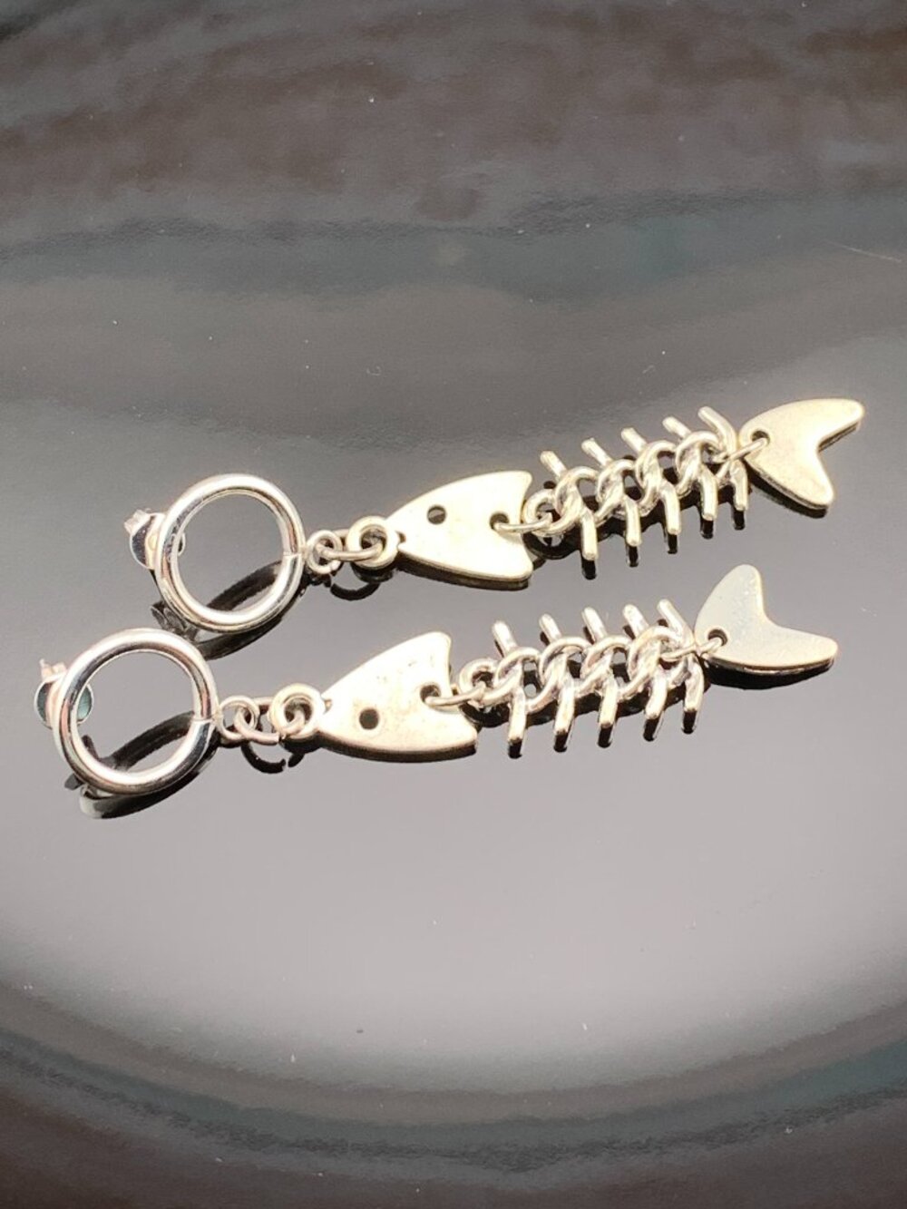 FISH BONE Skeleton Dangle Handmade Handcrafted Earrings LR188
